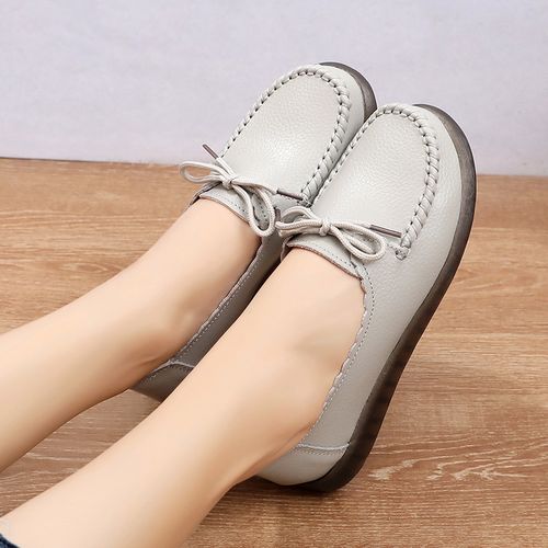 软底妈妈鞋春秋真皮休闲鞋女牛筋底单鞋女士深口皮鞋中老年平底鞋