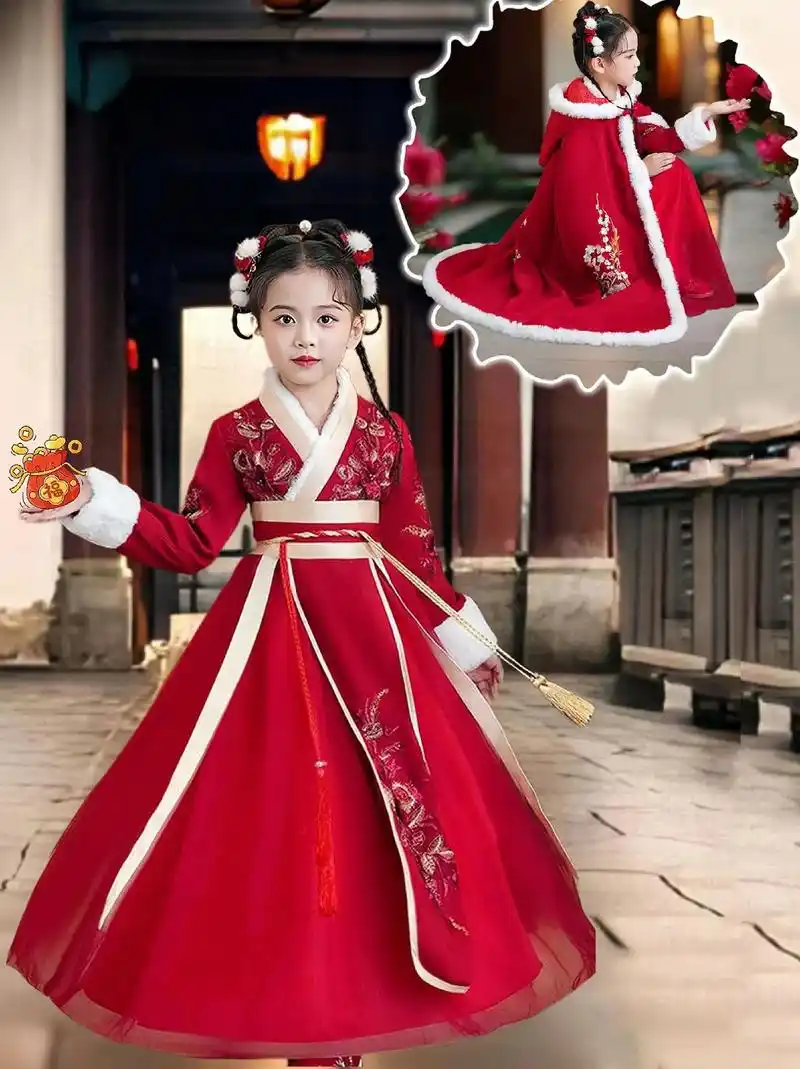 古装小美女来啰.#女童中国风拜年服长钗坠发双蜻蜓,碧尽山斜开 - 抖音