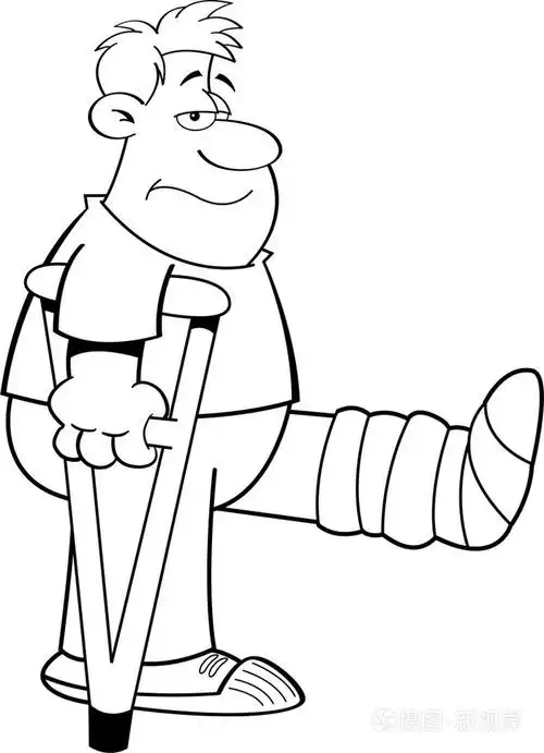 拄着拐杖的卡通人