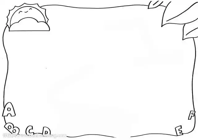 手抄报边缘画上花边,并在左上角画上太阳,左下角写上英文字母,右上角