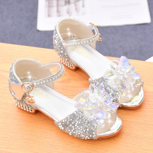 女童高跟鞋闪亮水晶鞋2022新款夏季儿童公主鞋鱼嘴凉鞋舞台表演鞋