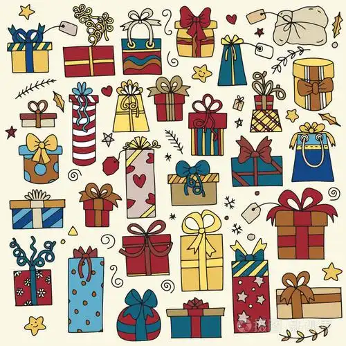 手绘礼品盒套装. 手绘礼品博矢量图案