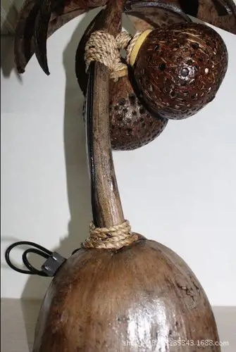泰国特色手工工艺一树两灯椰子壳家居摆饰灯
