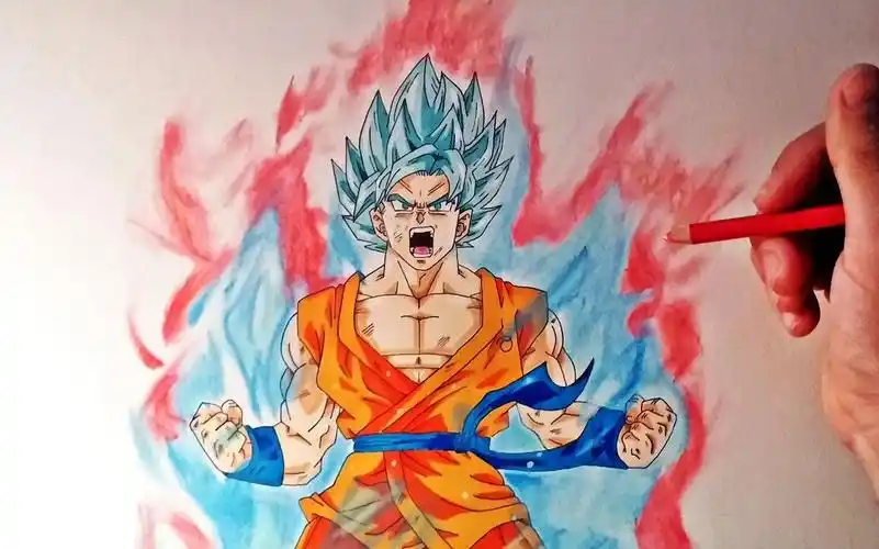 油管手绘大神10分钟教你画出孙悟空超蓝神境界10倍界王拳龙珠超