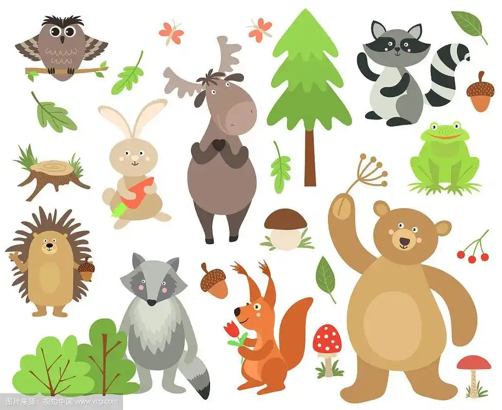 卡通森林动物麋鹿猫头鹰野兔浣熊