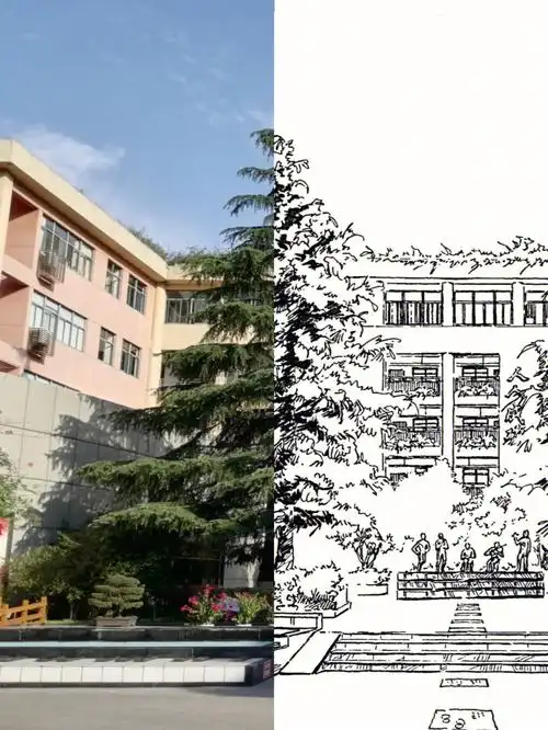 画了张官方用校园教学楼,将来校园文创用周三下班看见夕阳(图四),美的