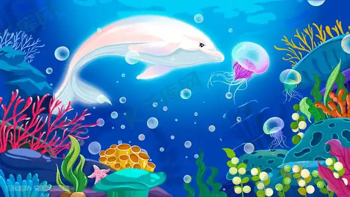 唯美治愈扁平海底世界海豚水母