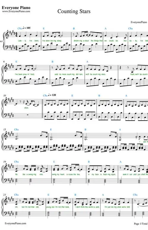 countingstars钢琴谱_onerepublic