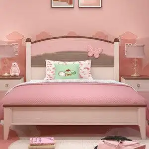 粉色儿童床全实木女孩1.5米单人公主床少女梦幻小户型女儿房1.2米