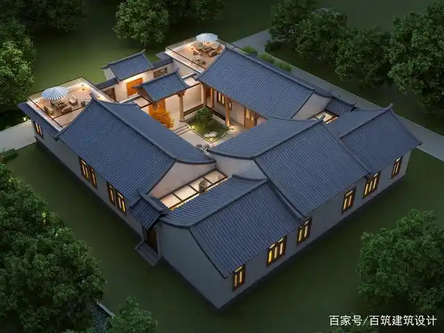 新农村一层四合院,对称布局更显中式特色