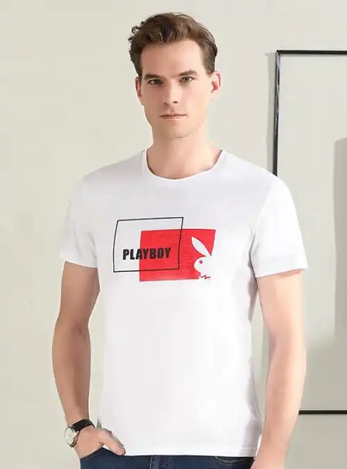 花花公子短袖t恤衣服男时尚白色夏季新款圆领潮流半袖青年体恤