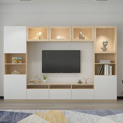 轻奢电视柜组合简约现代客厅整体背景墙一体地柜电视柜