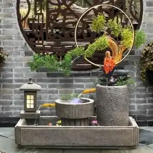 户外庭院循环瀑布水缸造景假山流水喷泉摆件落地鱼缸景观转运阳台