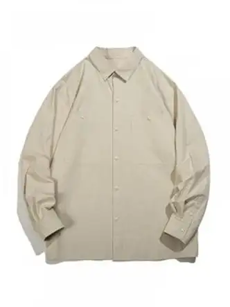 zhvninth几物jiwuus夏日系复古基础款色工装衬衫男生百搭长袖衬衣米