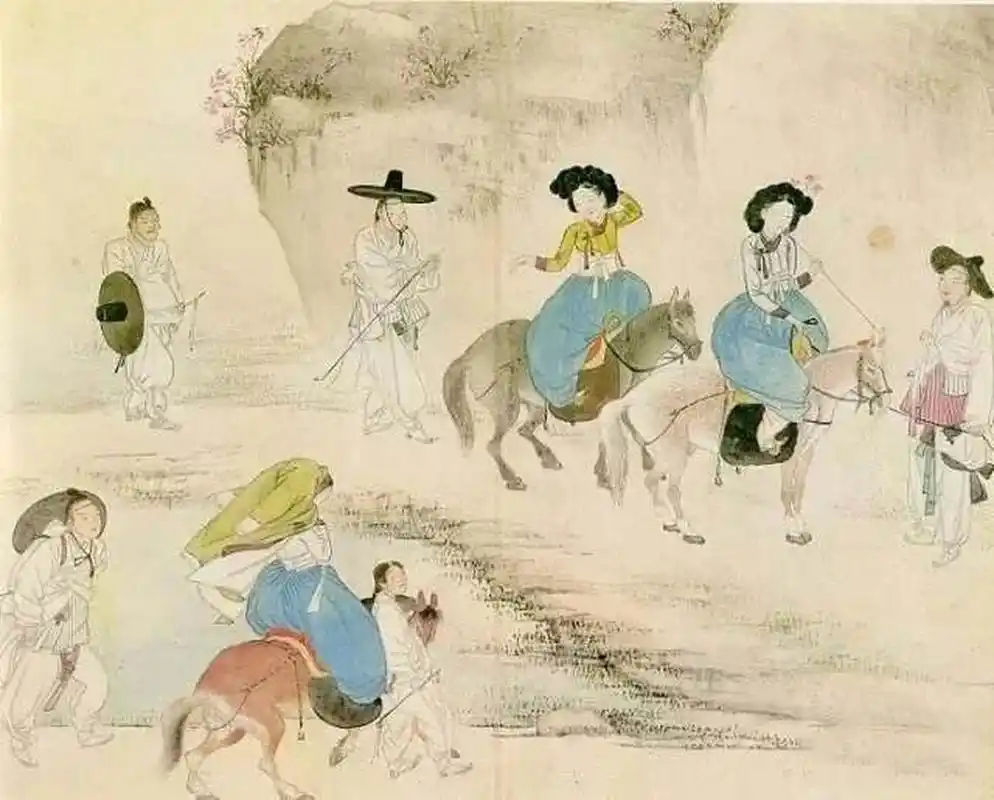 朝鲜古画看真正韩国衣服 图上画作均来自朝鲜著名风俗画家.