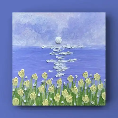 海边郁金香油画棒画附过程