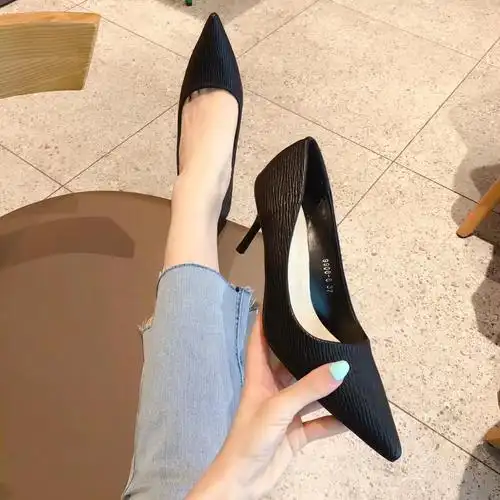 实拍 真皮细高跟 跟高5cm 2020夏季新款百搭气质时尚尖头单鞋