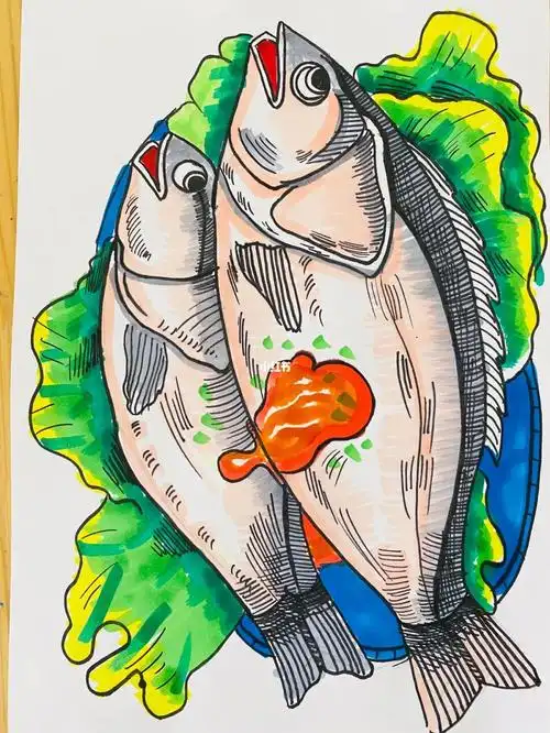 孩子们下午好,今天下午我们绘画的清蒸鱼步骤如下:1