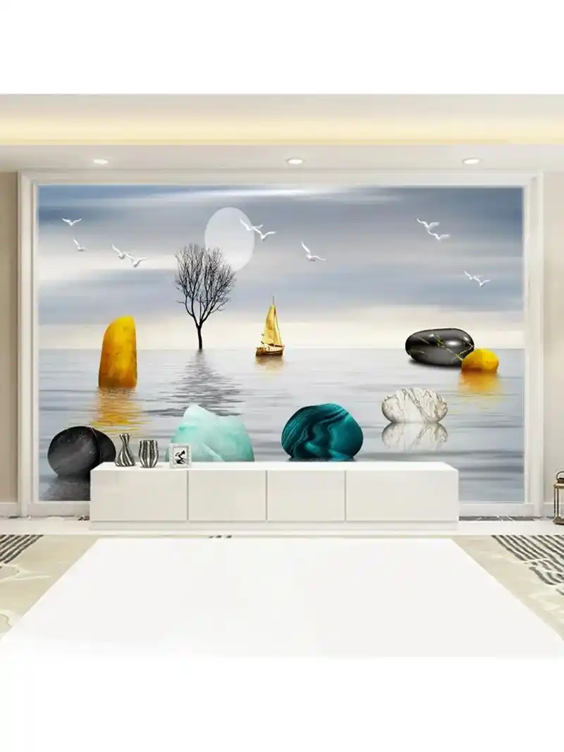 现代简约电视背景墙壁纸轻奢客厅沙发墙纸石来运转壁画8d无缝墙 - 抖