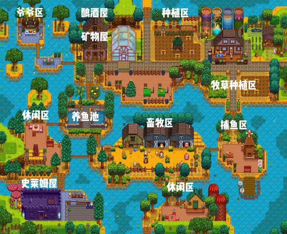 星露谷90河流农村布局图9815 开局选了河流农场,没想到地形稀碎