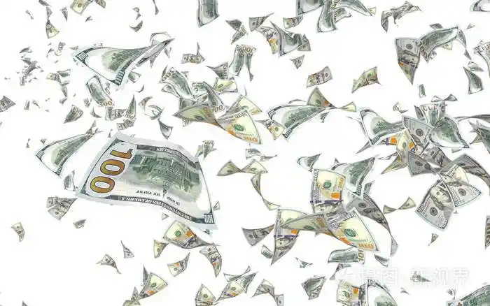 白色背景上孤立的飞行美元钞票钱在天上飞100张美国钞票新样品三维
