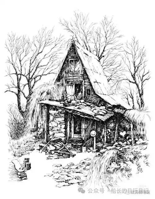 钢笔素描风景有棱有角黑白分明