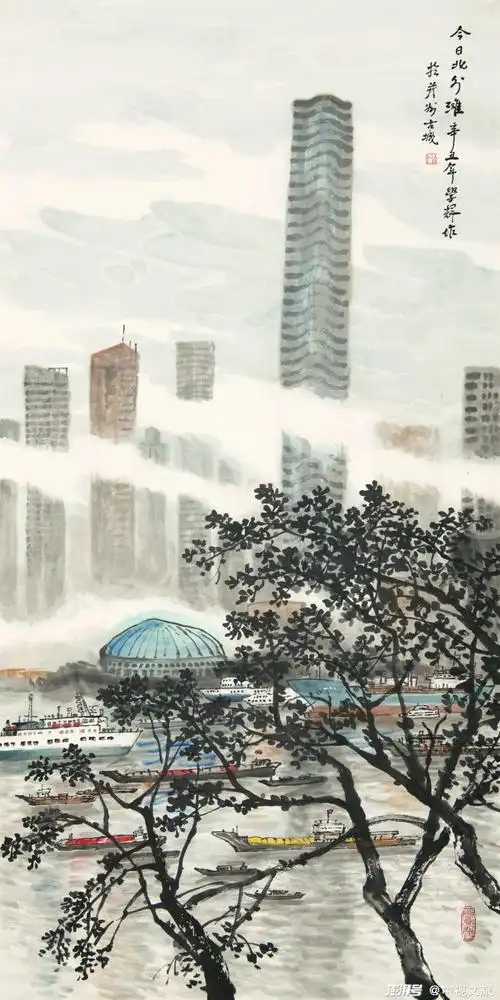 今日北外滩 中国画 138cm×69cm