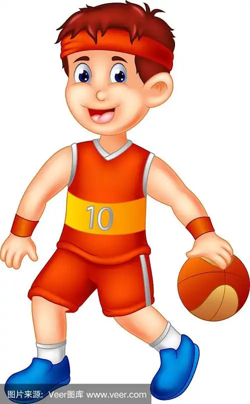 滑稽的篮球运动员在橙色制服卡通
