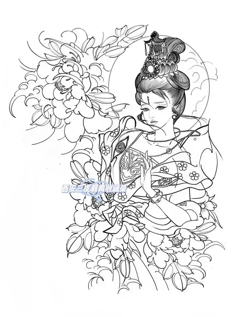 半甲纹身手稿图案线稿收藏录052 传统半甲纹身手稿图案线稿收藏录