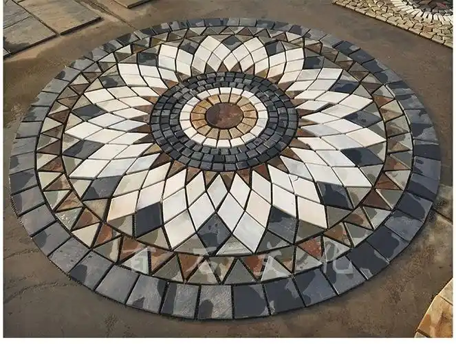 墙地面材料 瓷砖 瓷砖拼花天然地砖仿古户外文化石盘风水别墅室外大唐