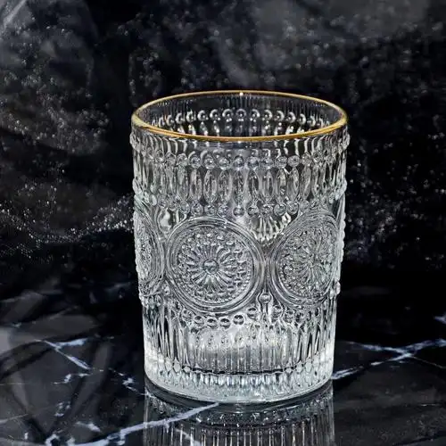 复古太阳花玻璃杯金边浮雕玻璃咖啡杯高颜值地推礼品杯伴手礼杯