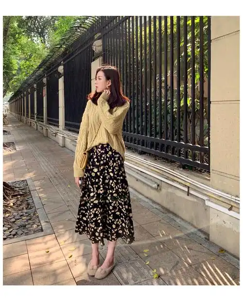 翠花半身裙女半身裙女沙滩裙小碎花半身裙女中长款百褶裙春秋2020季