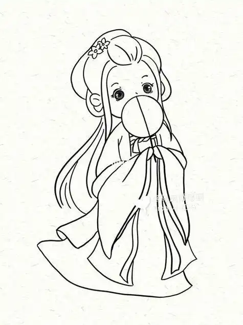 简笔画古风古装q版小女孩简笔画彩色图片素材大全超可爱古风小姑娘简