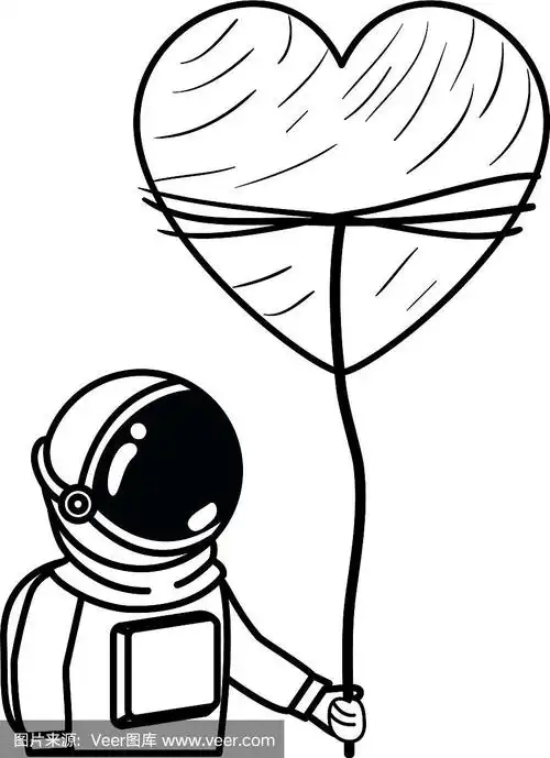 穿着太空服和白色心形的宇航员