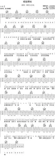 烟把儿乐队《纸短情长》吉他谱_c调简单和弦版_高清六线图片弹唱谱_又