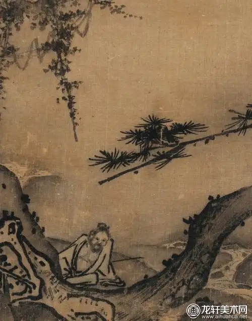 马远《松岩观瀑图》-宋马远山水人物画高清大图赏析