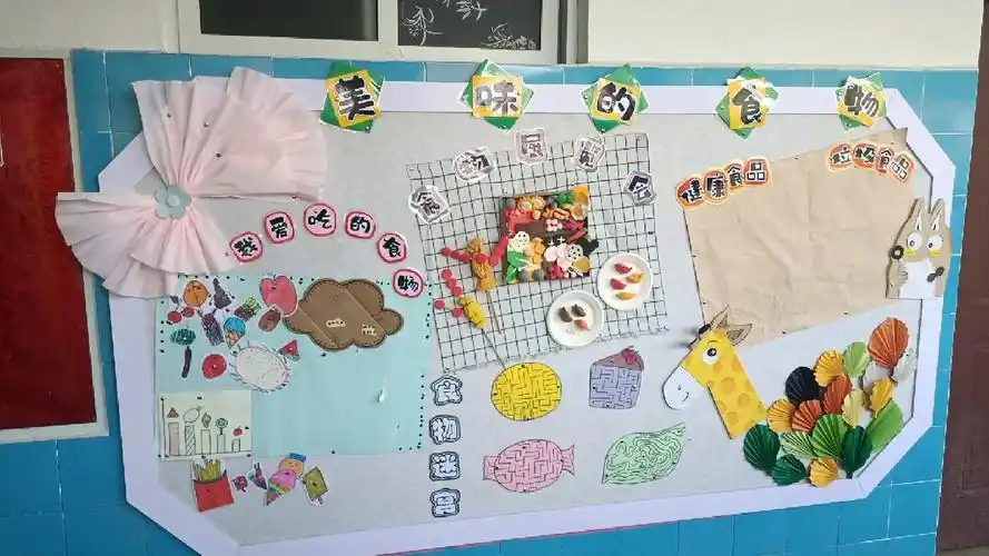 幼儿园主题墙环创分享美味的食物