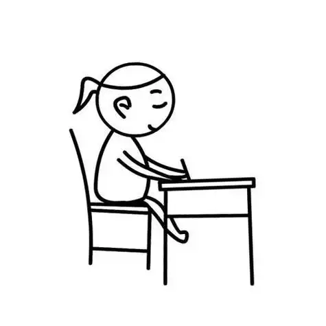 小女孩趴在桌子上写作业的简笔画