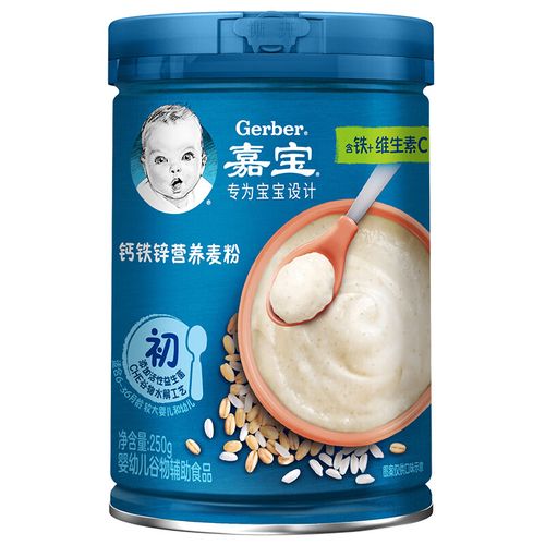 嘉宝(gerber)米粉婴儿辅食 钙铁锌营养宝宝麦粉250g