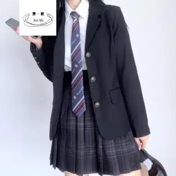 通勤百搭熏默日系jk制服西装外套女学院风校供感中长款西服套装秋冬季