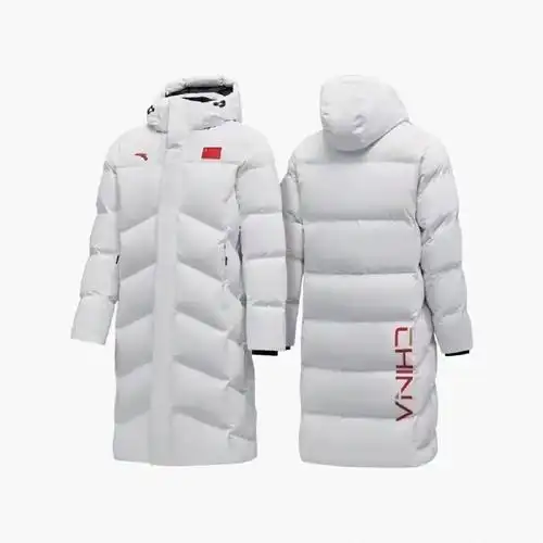 安踏新款国家队代表团赞助款国旗长款羽绒服