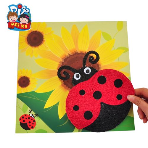 绕线瓢虫不干胶创意纸绳画手工diy粘贴画3d立体作画幼儿材料爆款