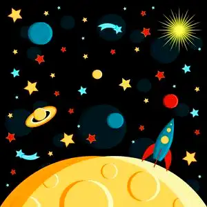 土星,地球,其他行星,火箭星彗星空间卡通风格卡塔尔从地球上的太空被