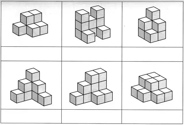 练习一: 方块中的积木,分别是用几块积木拼成的呢?