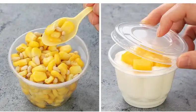 纸管家一次性玉米杯塑料冰淇淋杯双皮奶杯酸奶布丁杯带盖 玉米杯(含勺