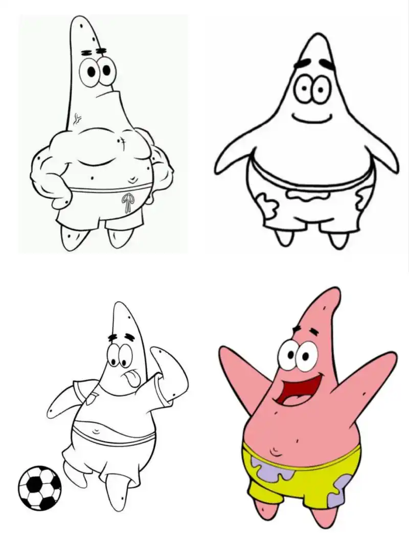 【简笔画】派大星,附一张带颜色的派大星参考