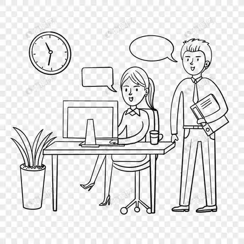 女会计工作的简笔画上班工作简笔画正在办公的上班族男生 手账小元素