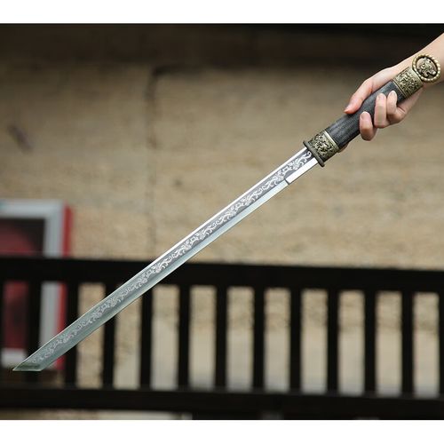 一朝春雪龙i泉环首龙纹短剑手工小汉剑一体不锈钢刀剑古风摄影道具未