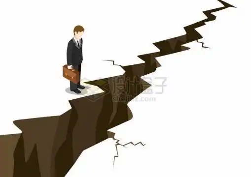 面对裂开大地的商务人士象征了职场中的困难png图片免抠素材