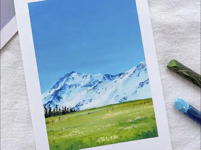 油画棒·零基础教程 新疆的雪山